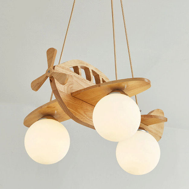 Cartoon Aircraft Wooden 3-Light LED Chandeliers