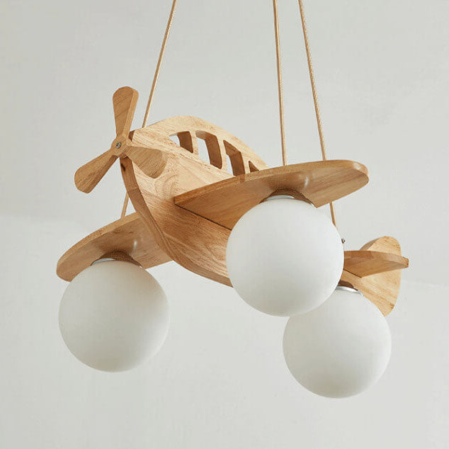 Cartoon Aircraft Wooden 3-Light LED Chandeliers