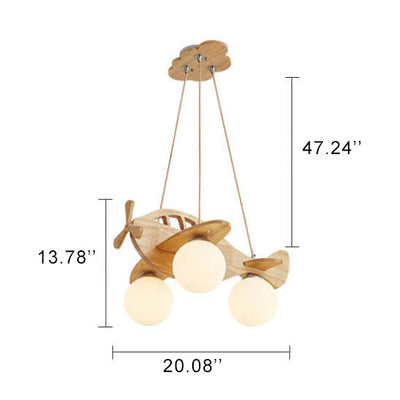 Cartoon Aircraft Wooden 3-Light LED Chandeliers