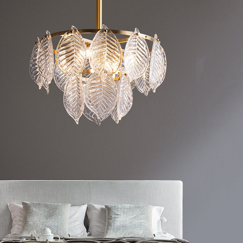 Modern Clear Glass Leaf 5/10 Light Triple Chandeliers