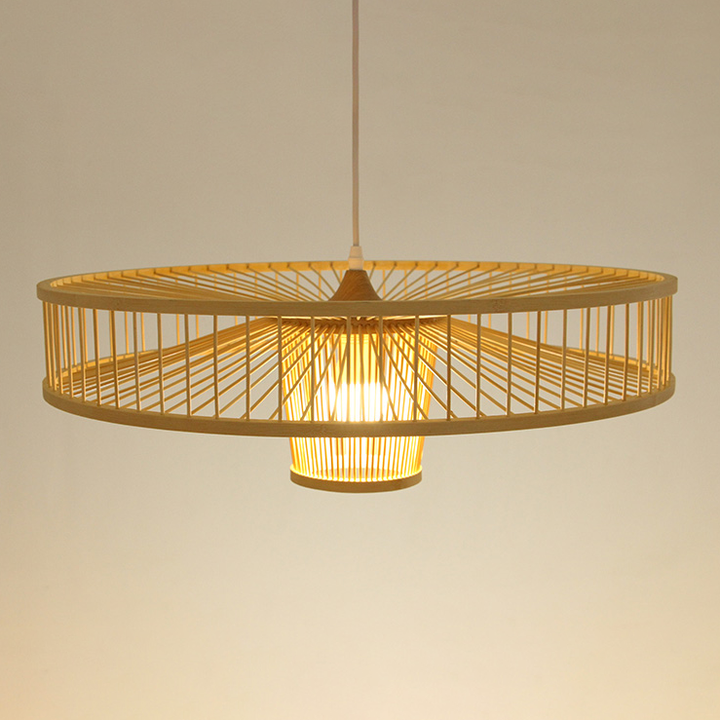 Lámpara colgante de bambú moderno con pantalla de tambor de 1 luz 