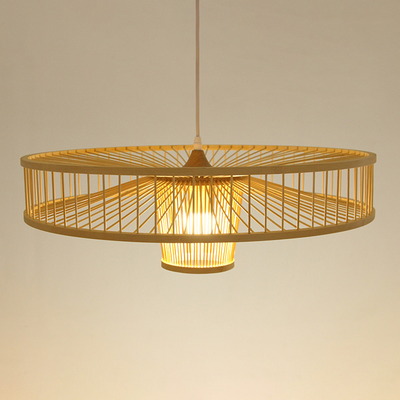 Modern Bamboo Weaving 1-Light Drum Saucer Pendant Light