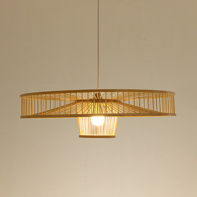 Modern Bamboo Weaving 1-Light Drum Saucer Pendant Light