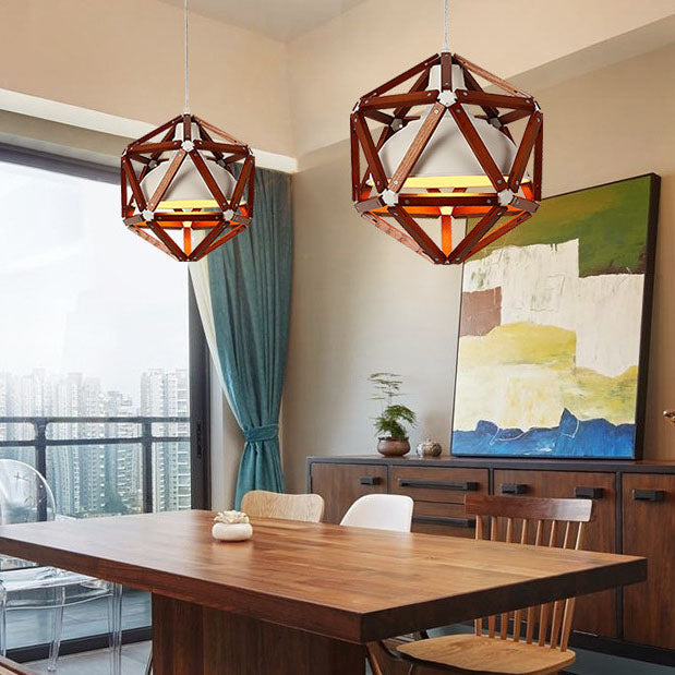 Industrielle einfache hölzerne 1-Licht Rhombus Pendelleuchte 