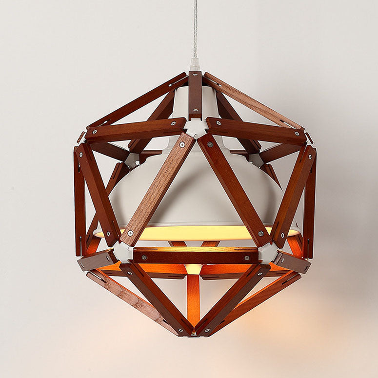 Industrielle einfache 1-flammige Rhombus-Pendelleuchte aus Holz 