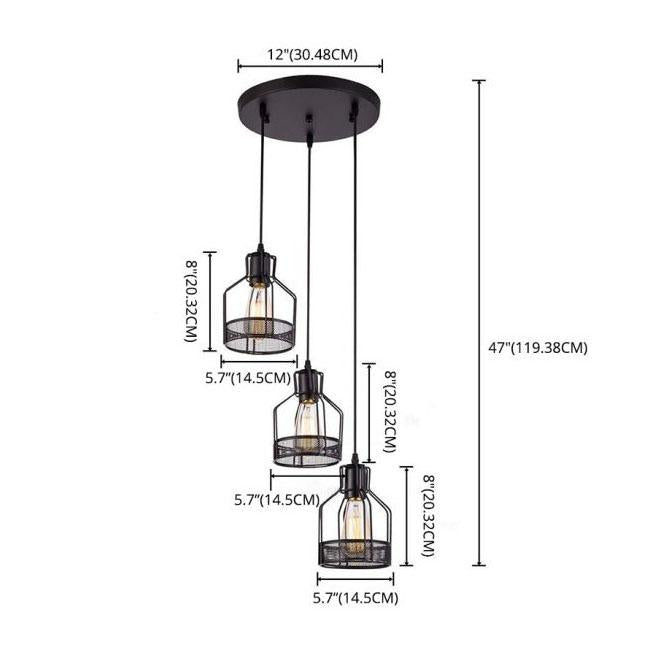 Suspension Luminaire Industriel Rétro en Métal avec Cage 1/3 Lumière 