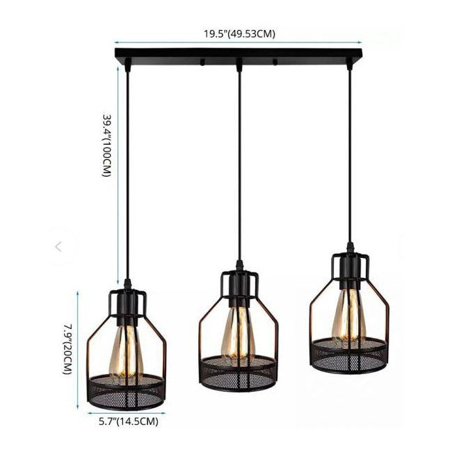 Suspension Luminaire Industriel Rétro en Métal avec Cage 1/3 Lumière 