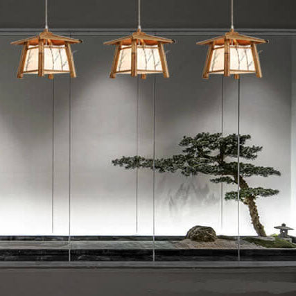 Wood House Shaped 1-Light Chinese Elements Pendant Light