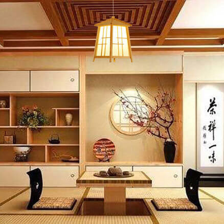 Wood House Shaped 1-Light Chinese Elements Pendant Light