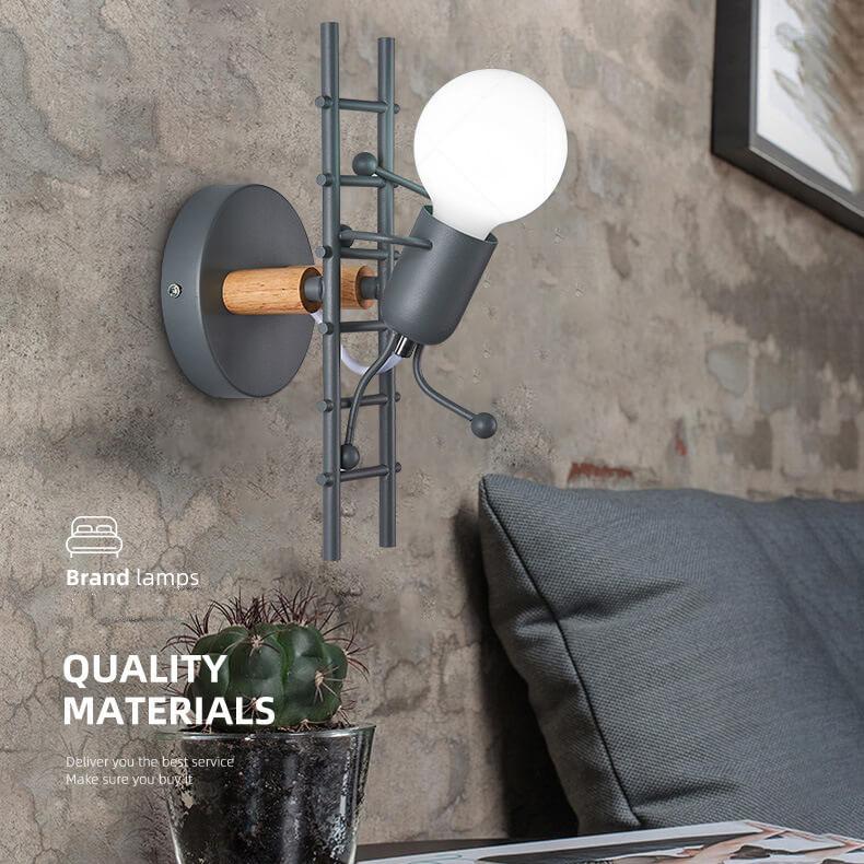 Wrought Iron 1-Light Stair Climbing Villain Robot Sconce Lamp