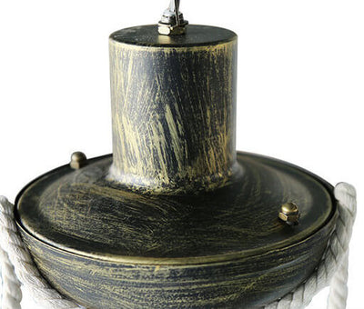 Vintage Hemp Rope Lantern Oil Lamp Iron Pendant Light