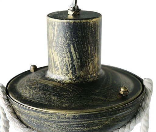 Vintage Hemp Rope Lantern Oil Lamp Iron Pendant Light