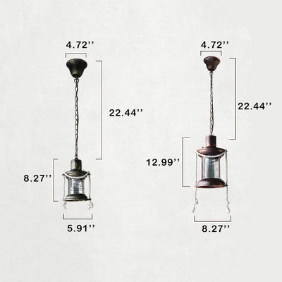 Vintage Hemp Rope Lantern Oil Lamp Iron Pendant Light