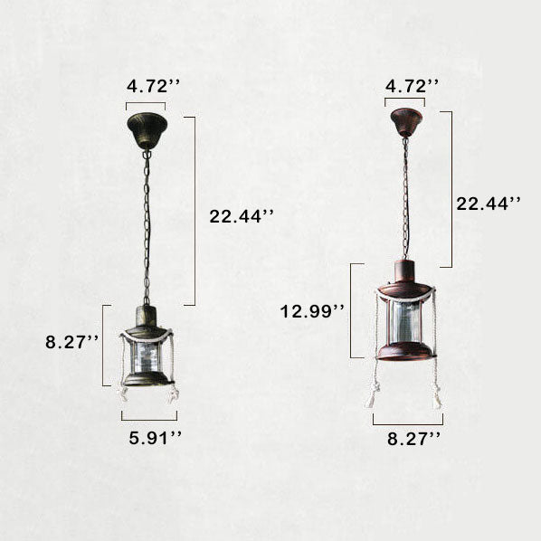 Vintage Hemp Rope Lantern Oil Lamp Iron Pendant Light