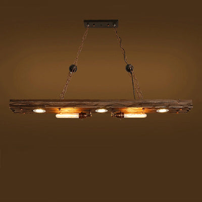 Industrial Retro Wooden Long Track 2-Light Chandelier