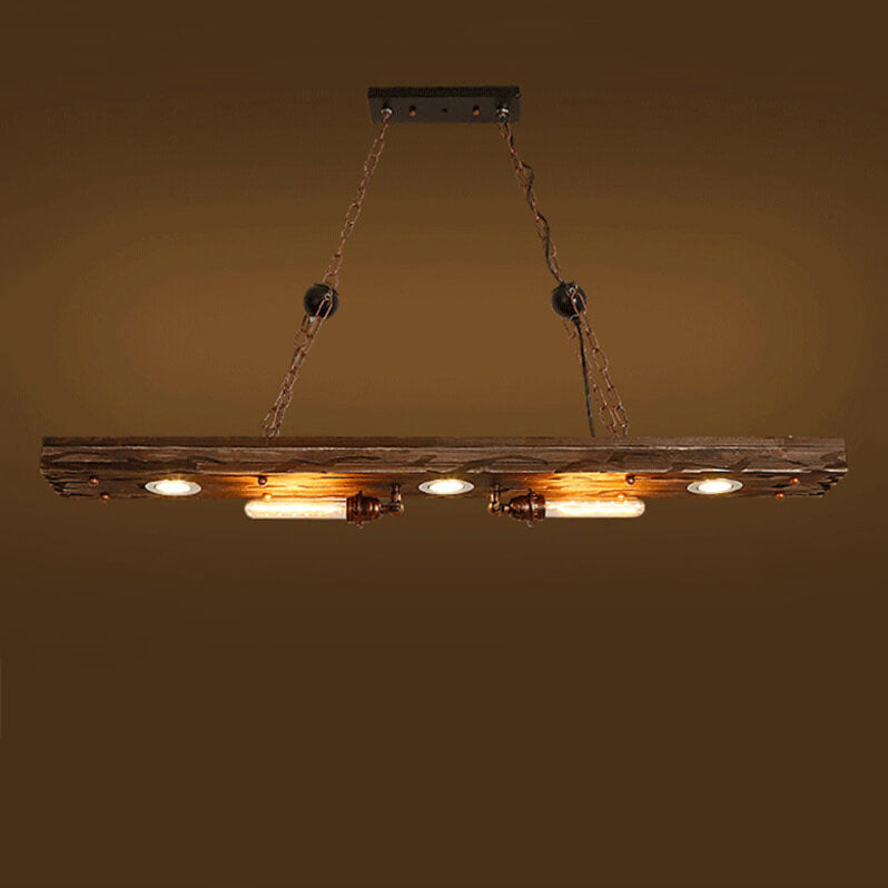 Industrial Retro Wooden Long Track 2-Light Chandelier