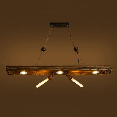 Industrial Retro Wooden Long Track 2-Light Chandelier