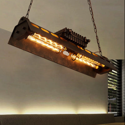 Industrial Metal Rust 4-Light Linear Chandeliers