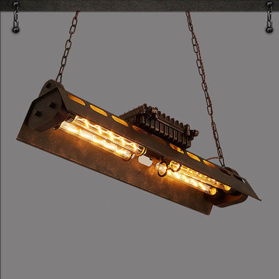 Industrial Metal Rust 4-Light Linear Chandeliers