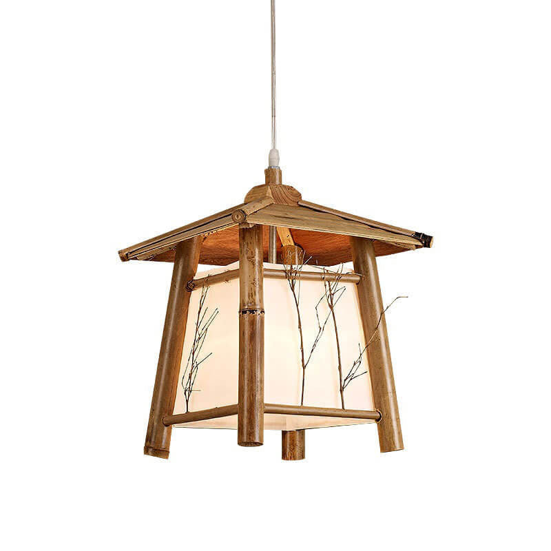 Wood House Shaped 1-Light Chinese Elements Pendant Light