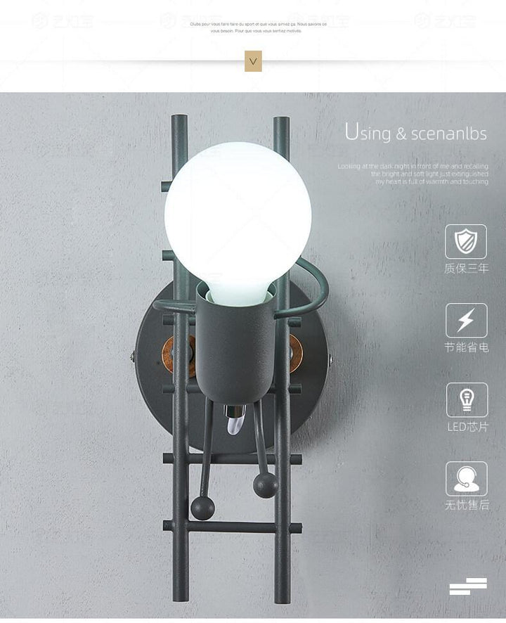 Wrought Iron 1-Light Stair Climbing Villain Robot Sconce Lamp