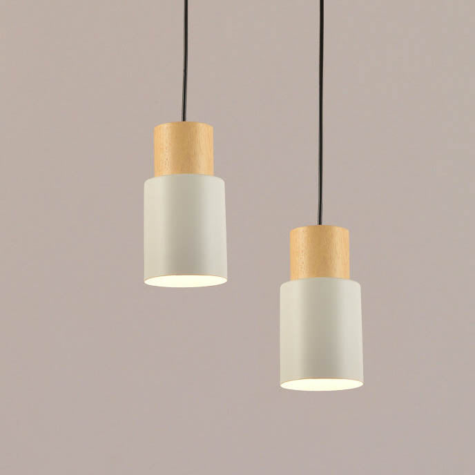 Lámpara colgante LED de 1 luz cilíndrica recta de madera maciza simple 