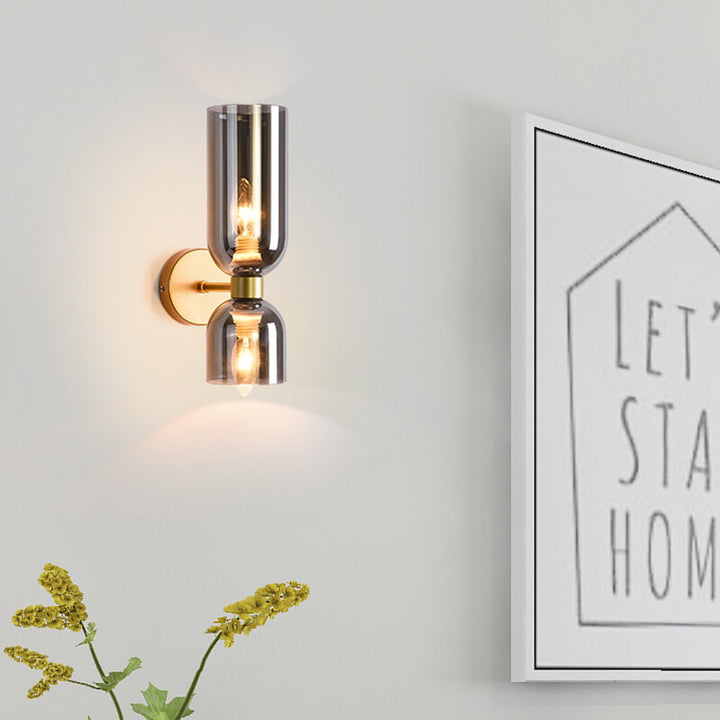 Applique murale moderne à 2 lumières avec abat-jour en verre cylindrique 