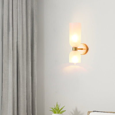 Modern 2 Light Cylindrical Glass Shade Wall Sconce Lamp