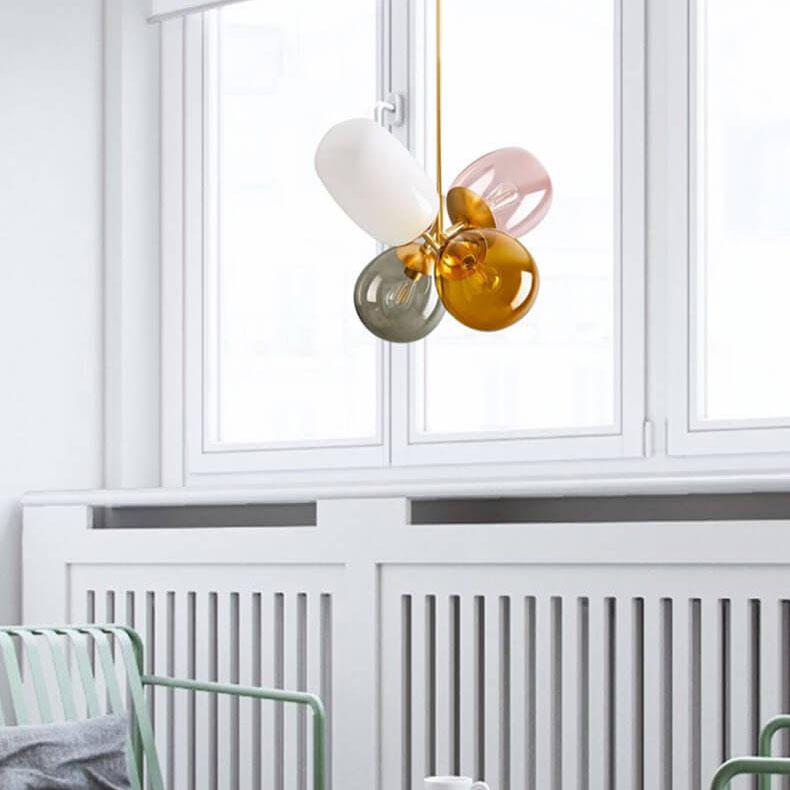 Moderner mehrfarbiger ovaler 4-Licht-LED-Kronleuchter aus Glas 