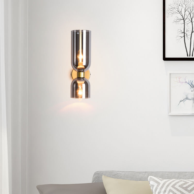 Modern 2 Light Cylindrical Glass Shade Wall Sconce Lamp