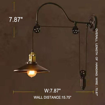 Retro Industrial Wrought Iron 1-Light  Pulley Wall Sconce Lamp