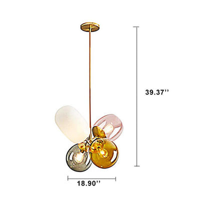 Moderner mehrfarbiger ovaler 4-Licht-LED-Kronleuchter aus Glas 