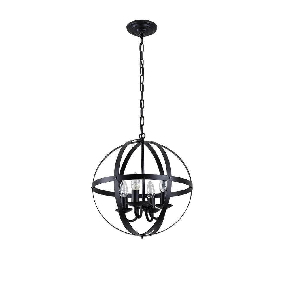 Industrielle 4-Licht Globus Metall Kronleuchter 