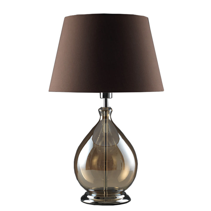 Lámpara de mesa de 1 luz con base de vidrio y pantalla de tela moderna en color coñac 