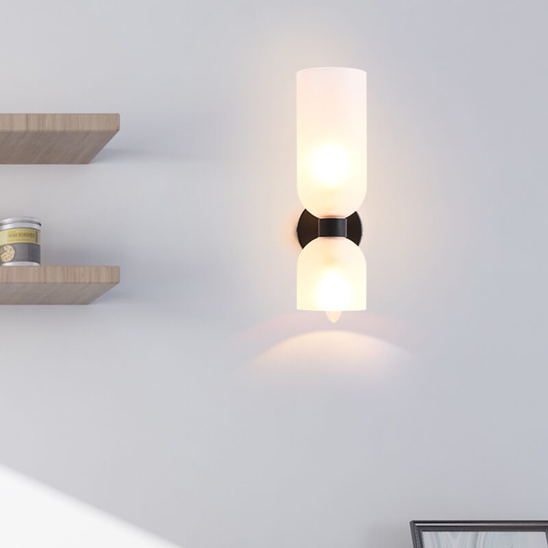 Applique murale moderne à 2 lumières avec abat-jour en verre cylindrique 
