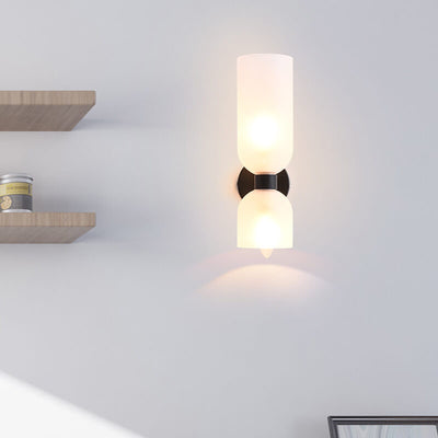 Modern 2 Light Cylindrical Glass Shade Wall Sconce Lamp