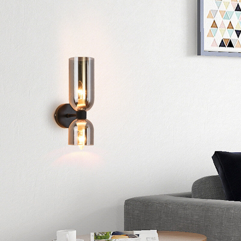 Modern 2 Light Cylindrical Glass Shade Wall Sconce Lamp