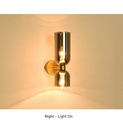 Modern 2 Light Cylindrical Glass Shade Wall Sconce Lamp