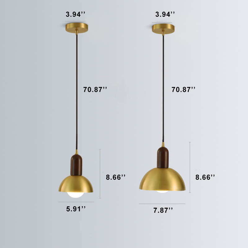 Lámpara colgante de 1 luz con cúpula de latón vintage nórdico 