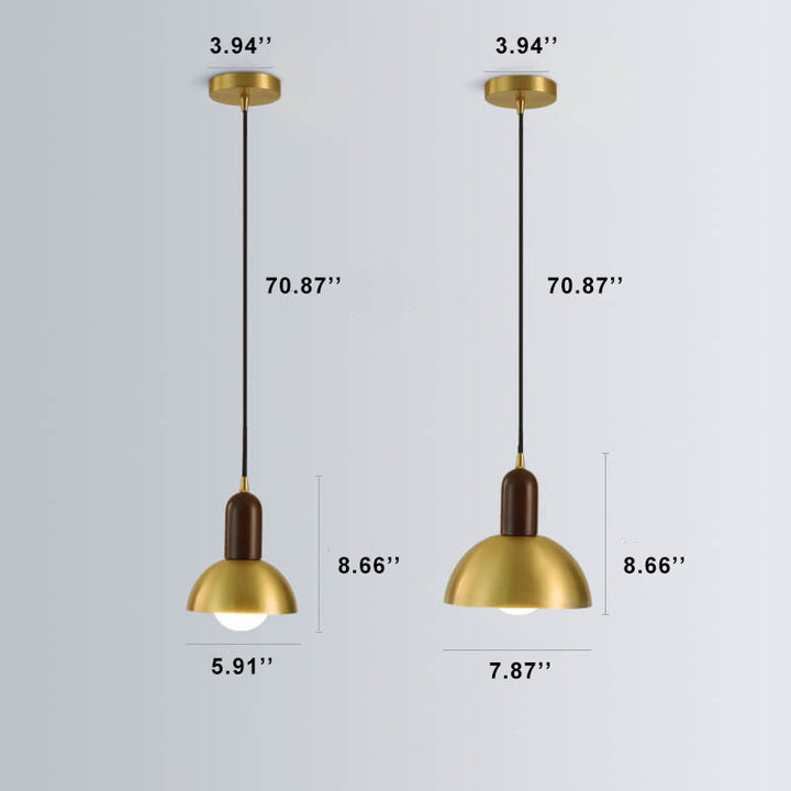 Lámpara colgante de 1 luz con cúpula de latón vintage nórdico 