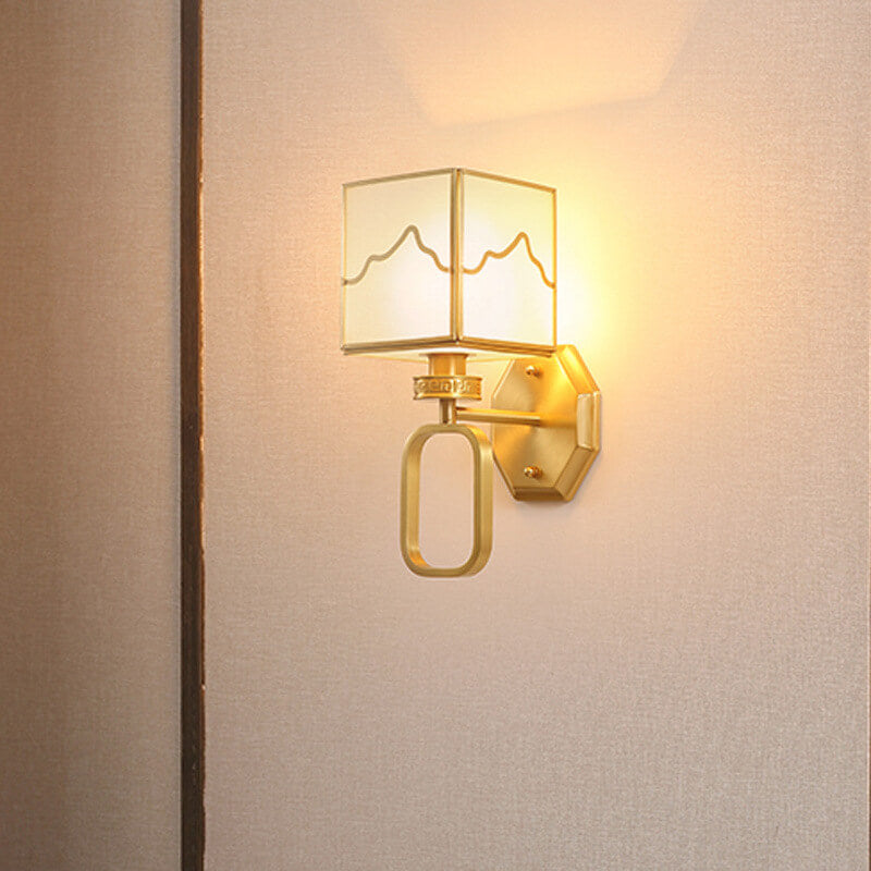 Modern Cube 1-Light Chinese Elements Armed Sconce Lamp