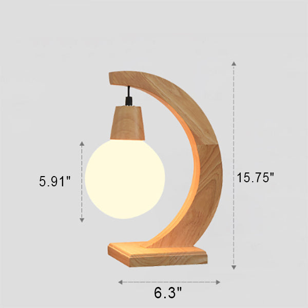 Lampe de table 1 lumière en bois massif avec boule en verre créative nordique 