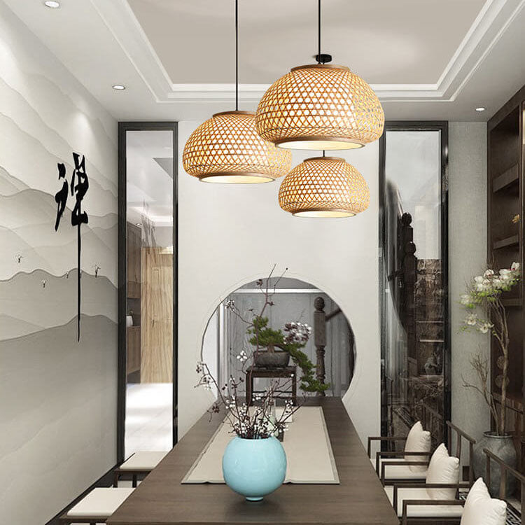 Bamboo Weaving 1-Light Chinese Elements  LED Pendant Light