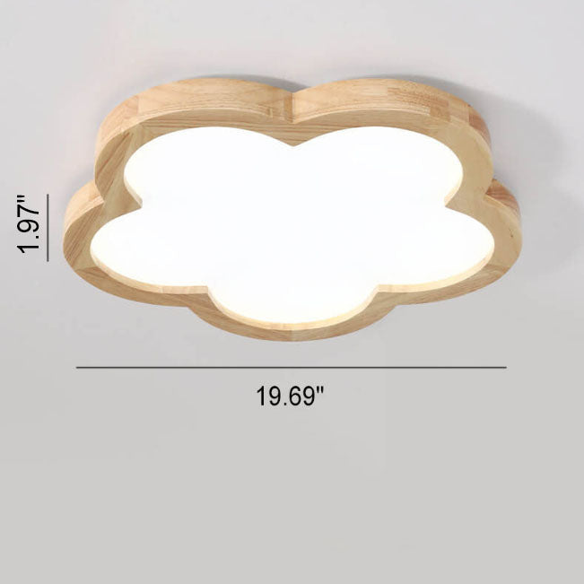 Nordic Simple Solid Wood Flower LED Slim Kids Flush Mount Ceiling Light