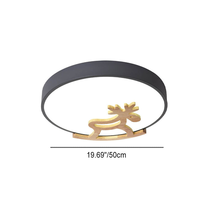 Lampe de plafond LED ronde pour enfants en forme de cheval en bois créatif Macaron 