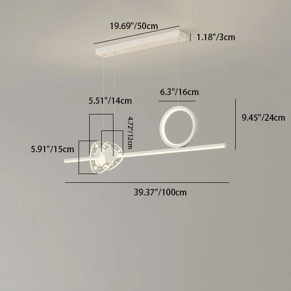 ضوء جزيرة LED بظل أكريليك معاصر إبداعي هندسي دائري خط مزيج ضوء قلادة لغرفة الطعام 