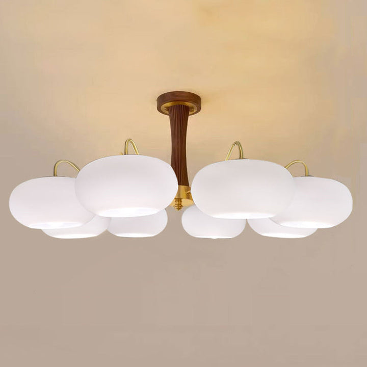 Traditioneller Vintage-Kronleuchter mit Messingrahmen und Persimmon-Glasschirm, 3/5/8 Lichter, für Wohnzimmer 