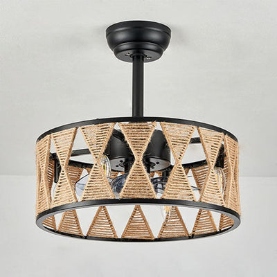 Industrial Round Twisted Rope Iron 4-Light Downrods Ceiling Fan Light