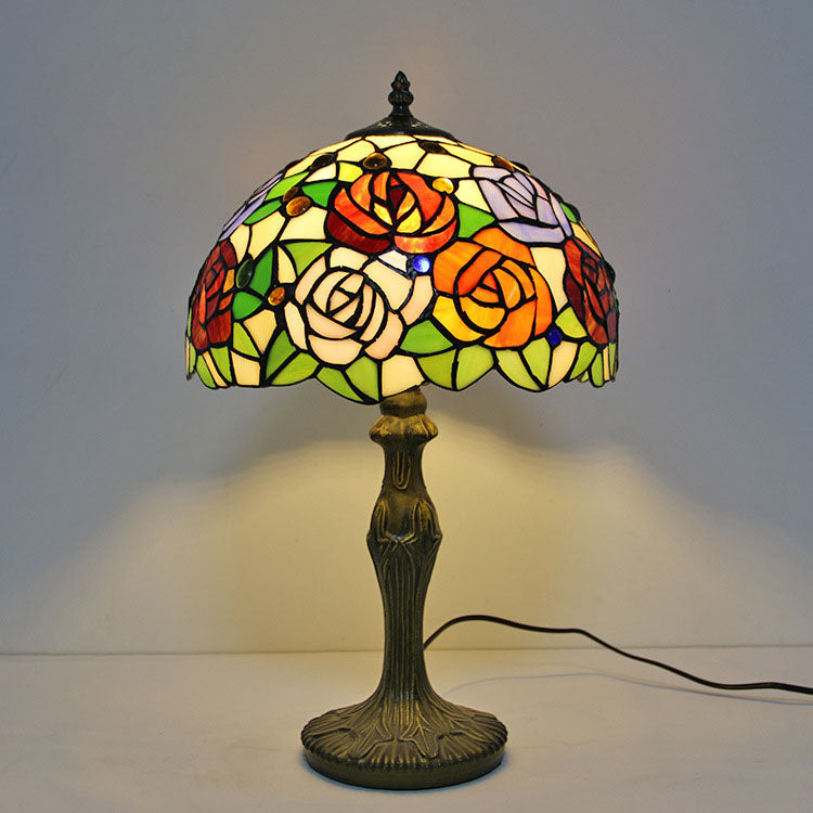 European Style Tiffany Gemstone Flower Dome 1-Light Table Lamp