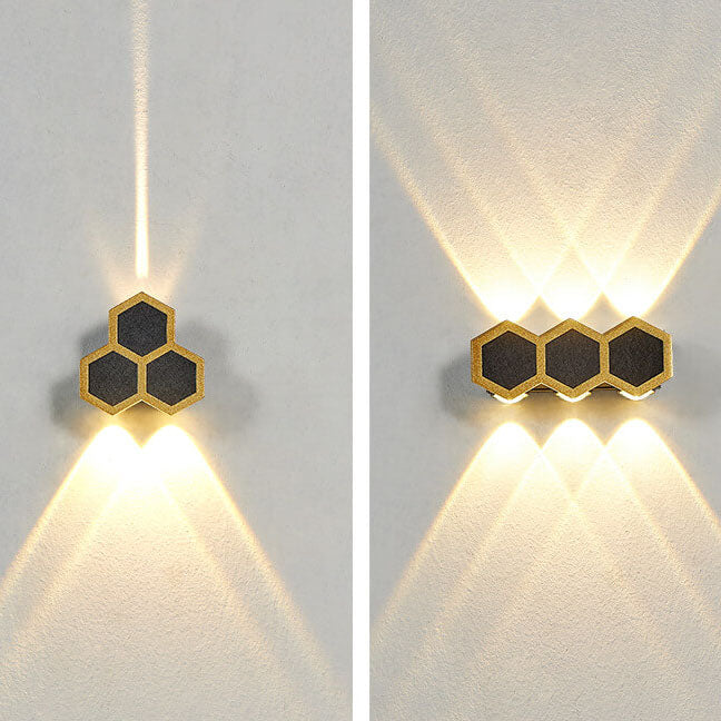 Outdoor Simple Hexagonal Combination Black Gold LED Wall Sconce Lamp